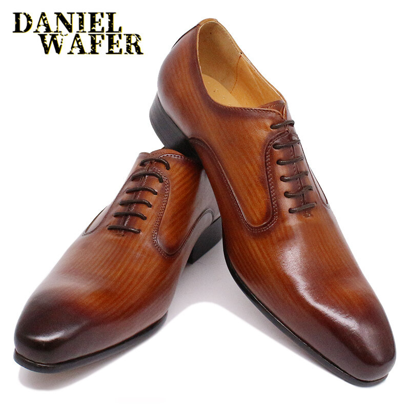 Genuine Leather Plain Toe Office Shoes Black Men Formal Oxford Dress Shoes