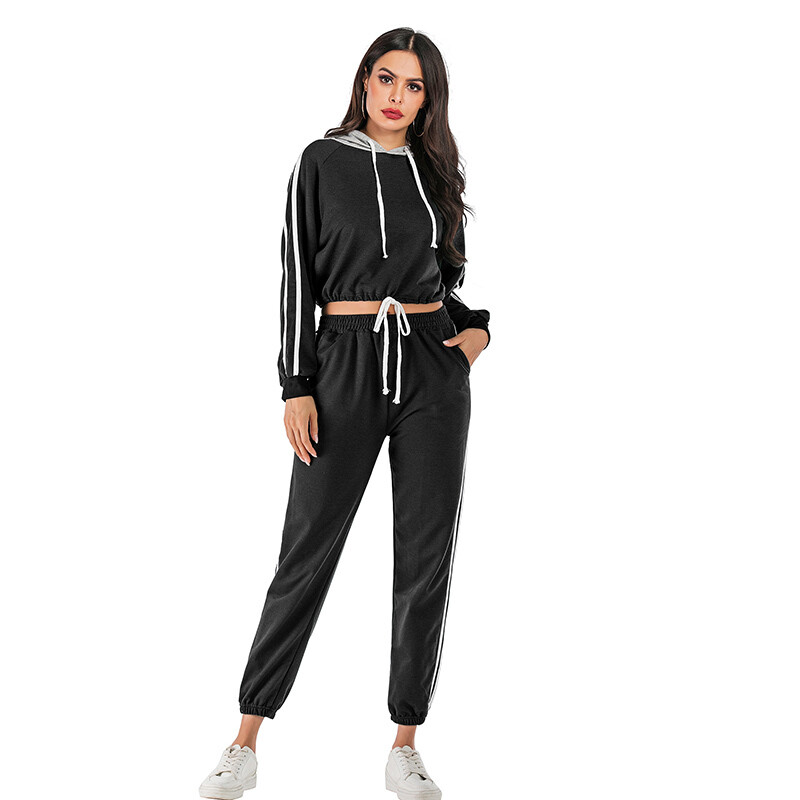 New Arrival Womens Crop Sweatshirt And Straight Leg Pants Two Piece Set Women Clothing