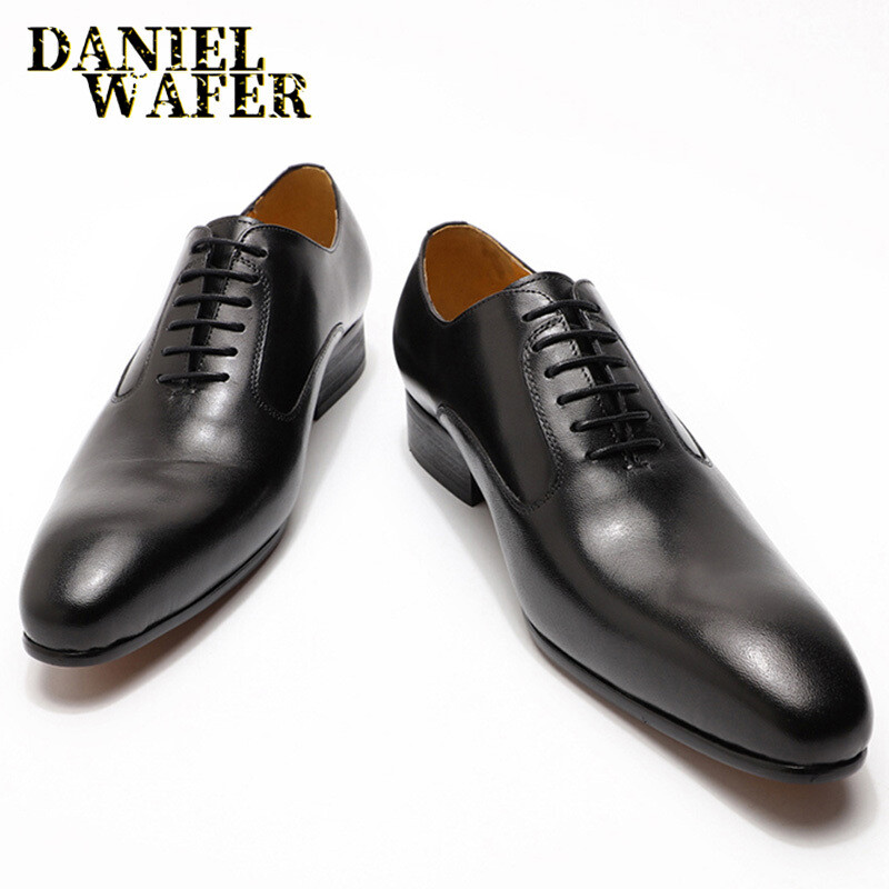 Genuine Leather Plain Toe Office Shoes Black Men Formal Oxford Dress Shoes