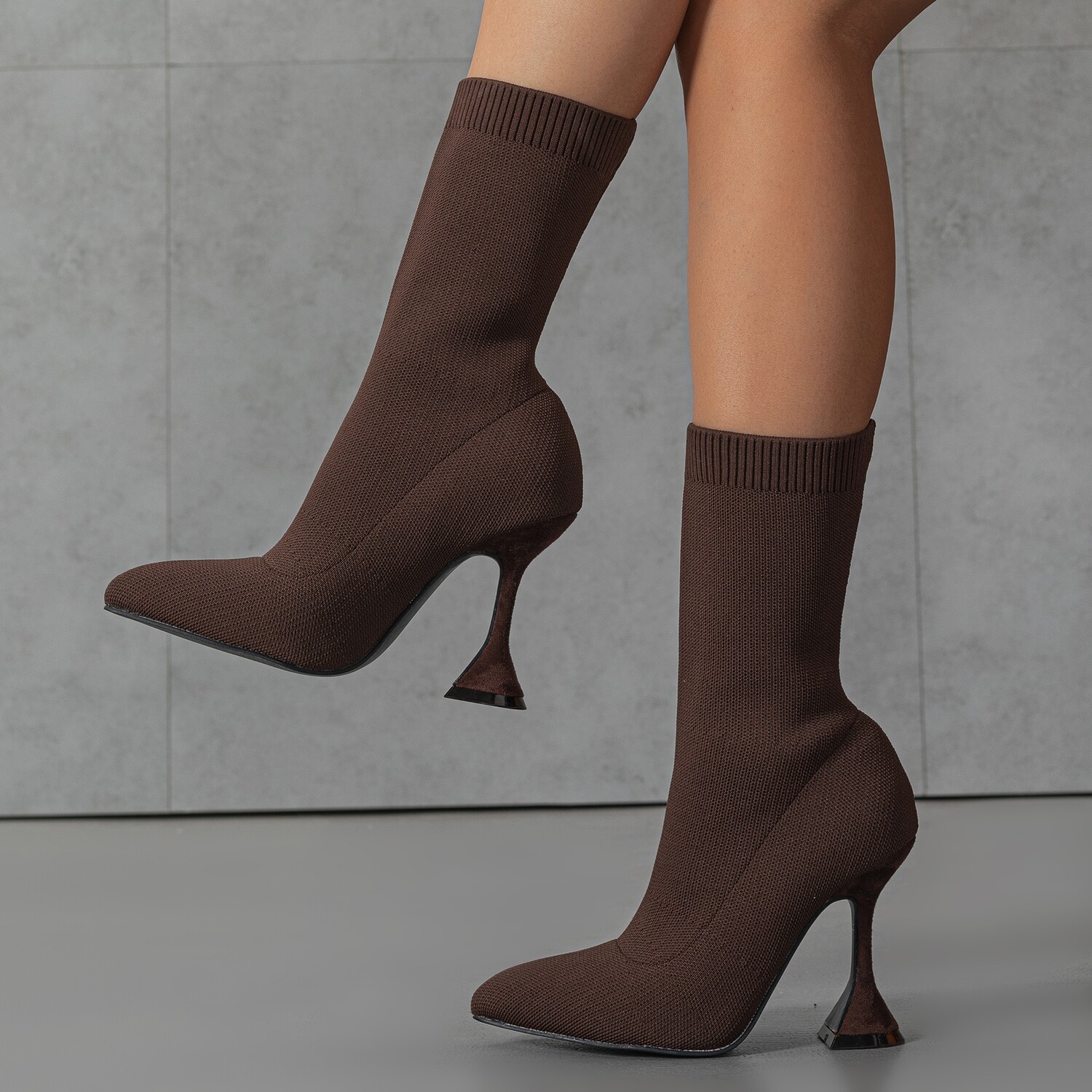 Stretchy Material Botas Dama New Designer  Kitten Heel  Pointy Shoes Women Boots