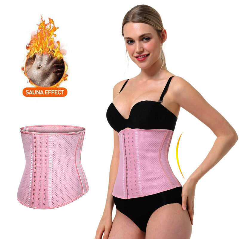 Hot Selling Waist Trainer Cincher Trimmer Sweat Belt Gym Body Shaper Steel Bone Corset  Pink Waist Trainer For Woman