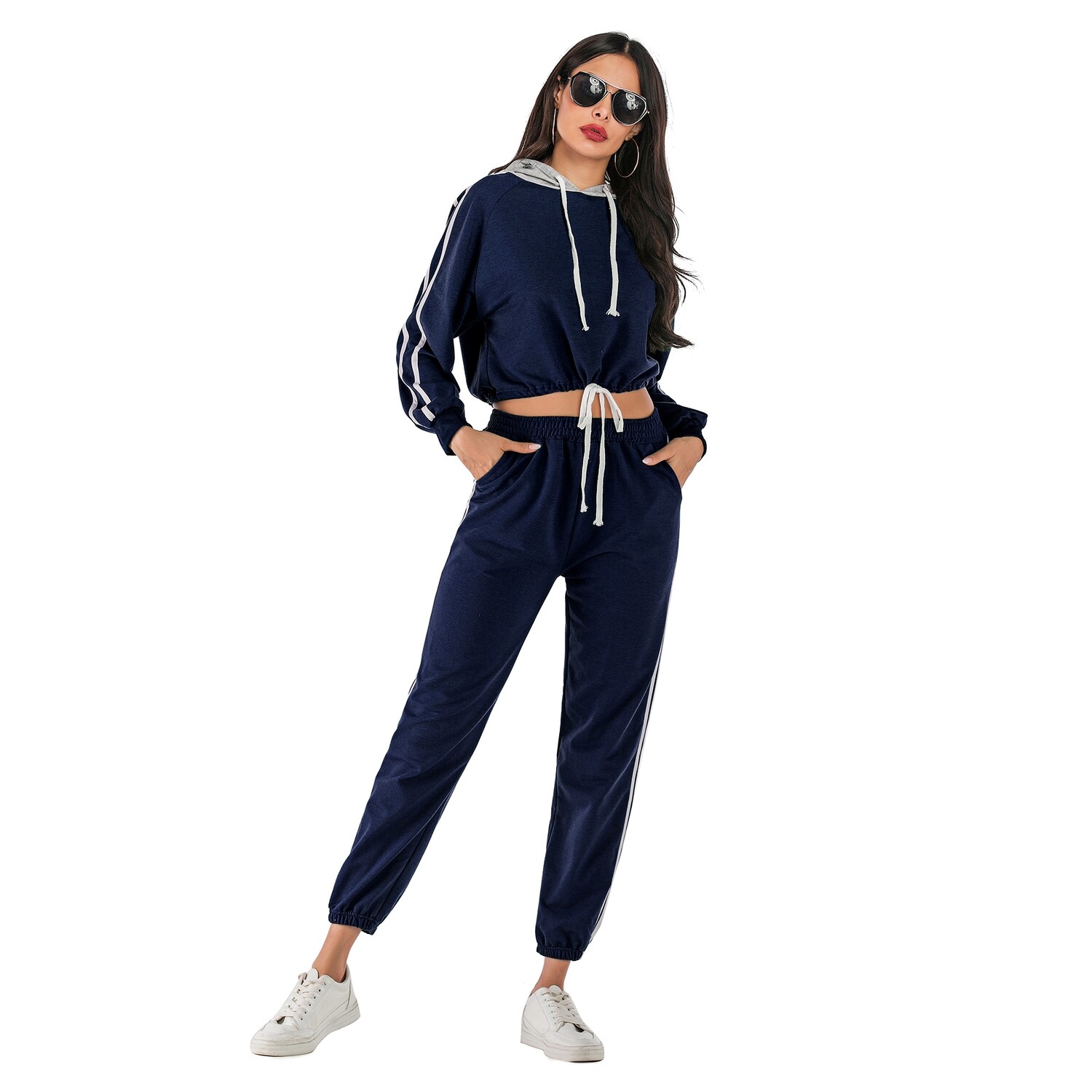 New Arrival Womens Crop Sweatshirt And Straight Leg Pants Two Piece Set Women Clothing
