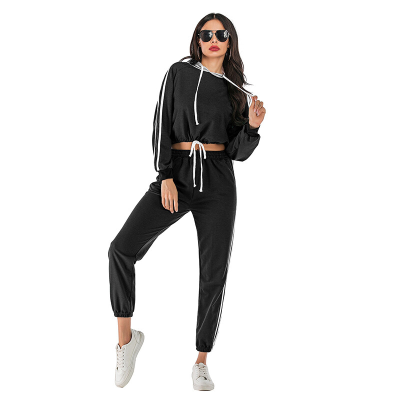 New Arrival Womens Crop Sweatshirt And Straight Leg Pants Two Piece Set Women Clothing