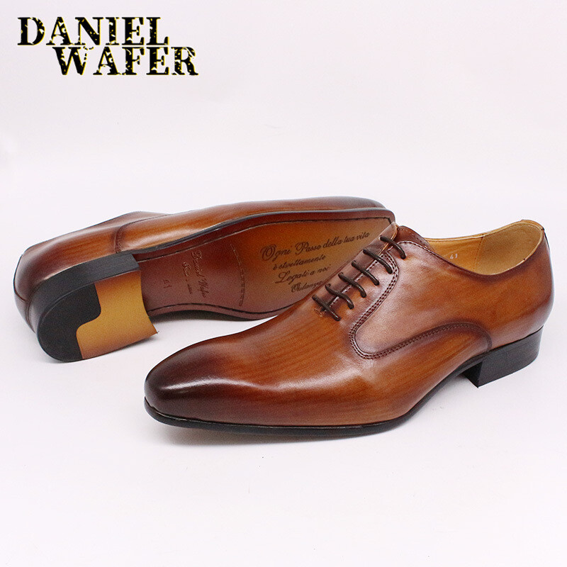 Genuine Leather Plain Toe Office Shoes Black Men Formal Oxford Dress Shoes