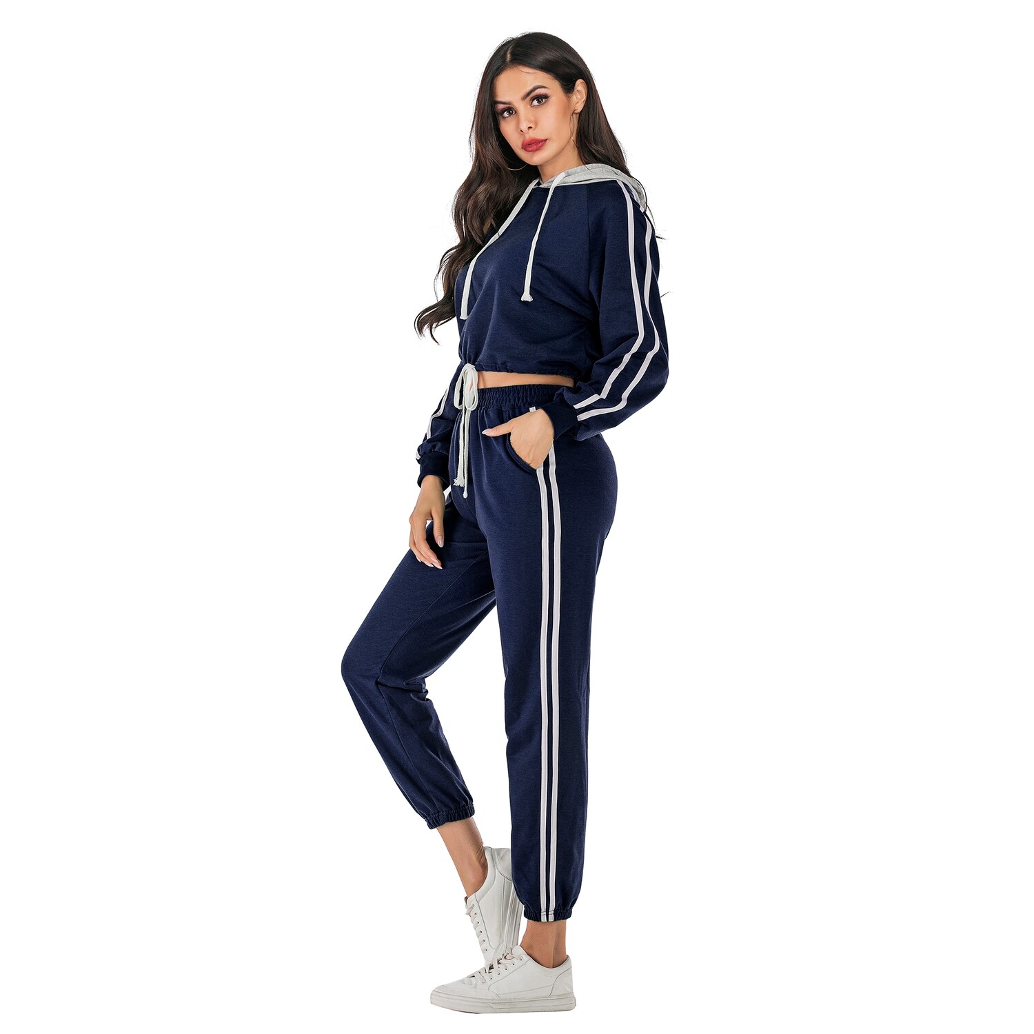 New Arrival Womens Crop Sweatshirt And Straight Leg Pants Two Piece Set Women Clothing