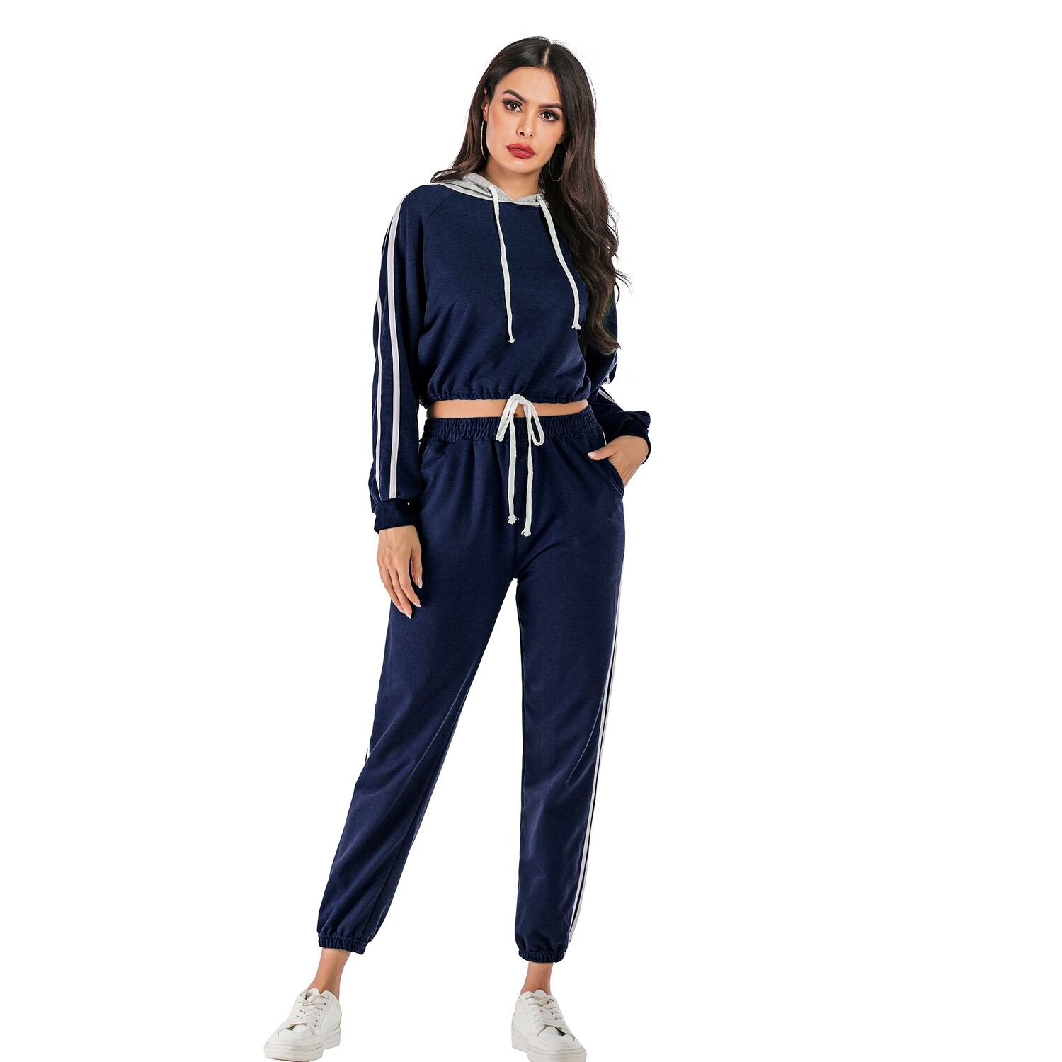 New Arrival Womens Crop Sweatshirt And Straight Leg Pants Two Piece Set Women Clothing
