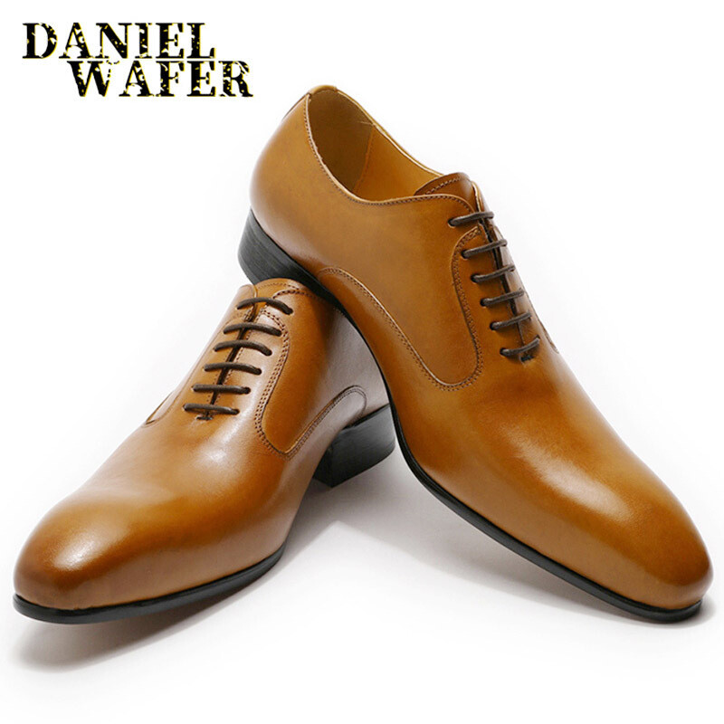 Genuine Leather Plain Toe Office Shoes Black Men Formal Oxford Dress Shoes