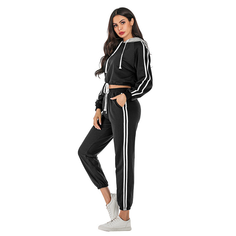 New Arrival Womens Crop Sweatshirt And Straight Leg Pants Two Piece Set Women Clothing