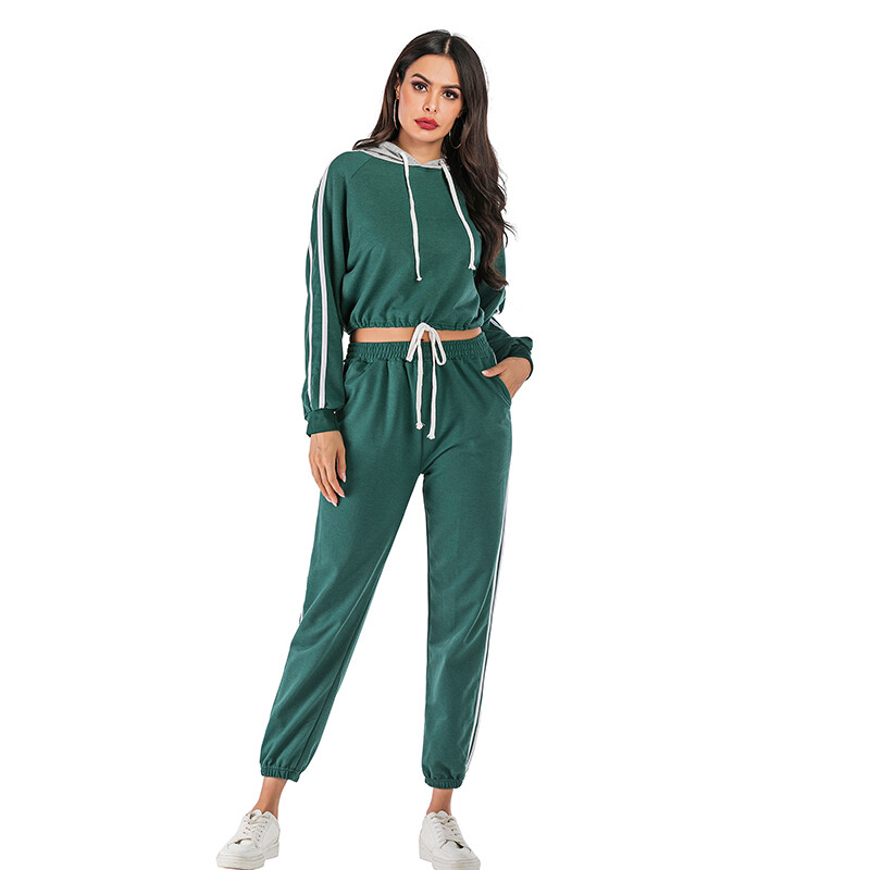 New Arrival Womens Crop Sweatshirt And Straight Leg Pants Two Piece Set Women Clothing