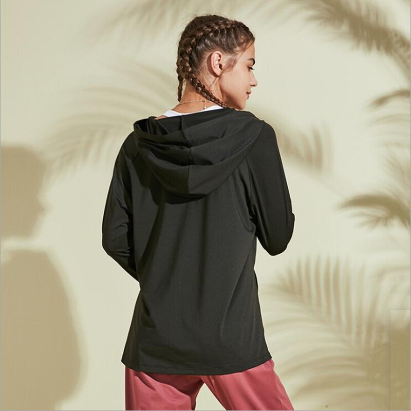Women Loose Fitness Clothing Breathable Long Sleeved Hooded Sweatshirt Training Running T-shirt Female Gym Yoga Shirt Sports Top