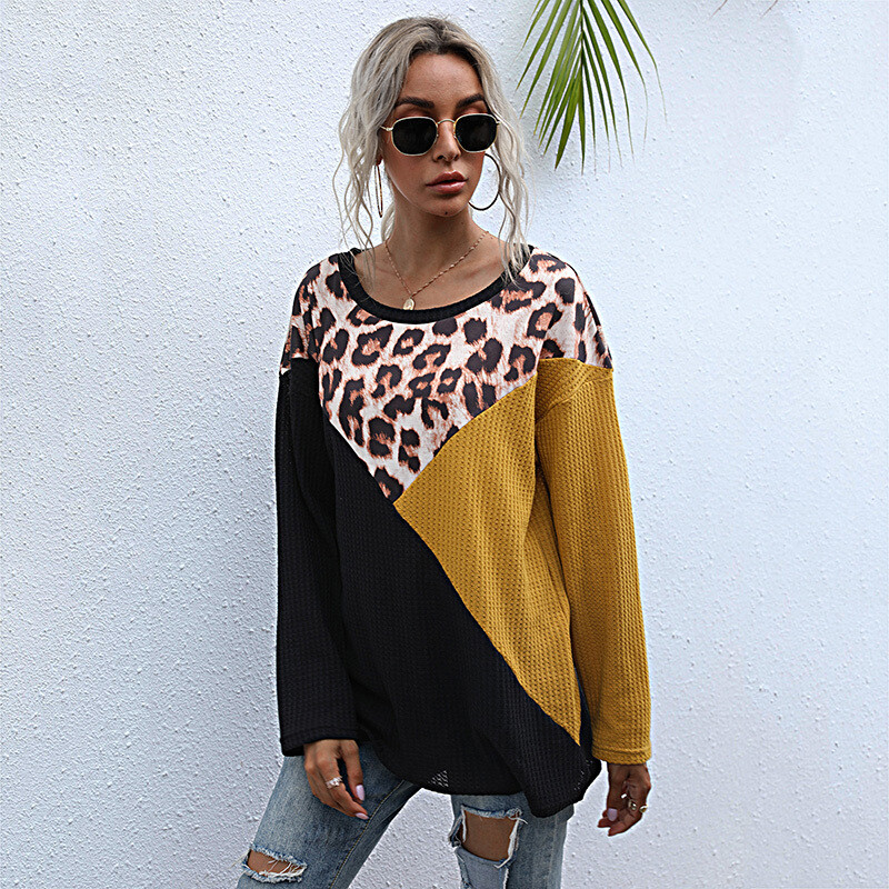 New arrival sweatshirt pullover womens leopard graphic velour sweatshirt