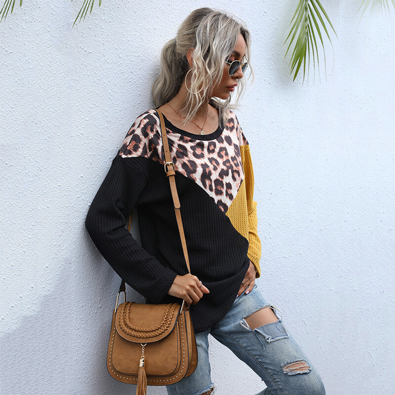 New arrival sweatshirt pullover womens leopard graphic velour sweatshirt
