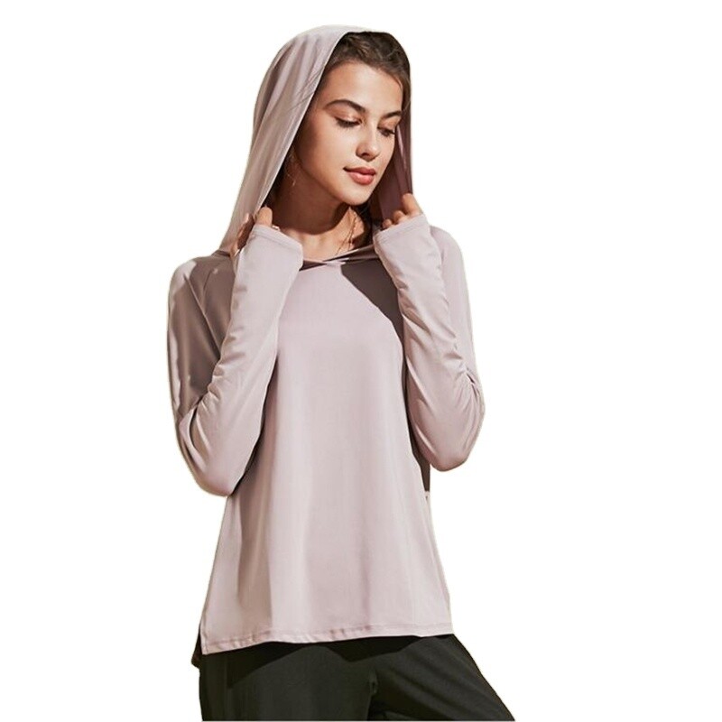 Women Loose Fitness Clothing Breathable Long Sleeved Hooded Sweatshirt Training Running T-shirt Female Gym Yoga Shirt Sports Top
