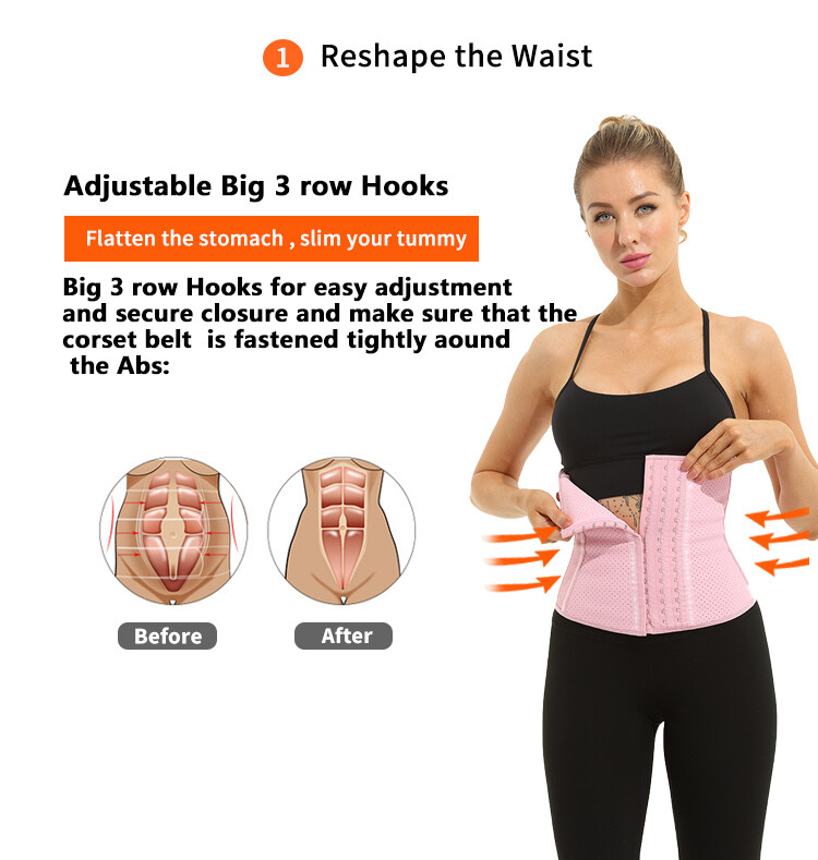 Hot Selling Waist Trainer Cincher Trimmer Sweat Belt Gym Body Shaper Steel Bone Corset  Pink Waist Trainer For Woman