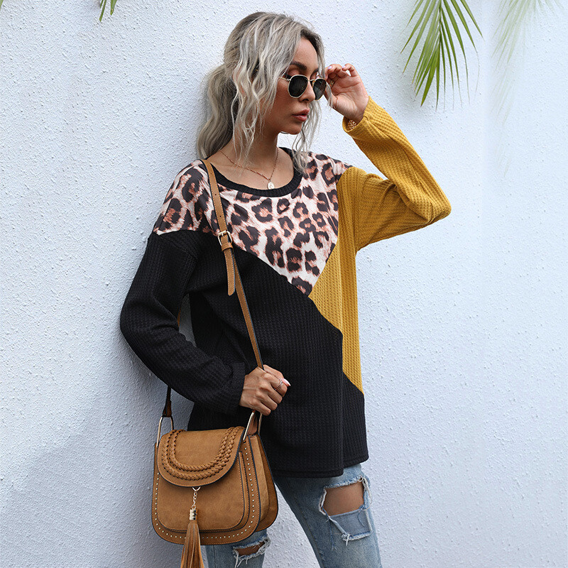New arrival sweatshirt pullover womens leopard graphic velour sweatshirt