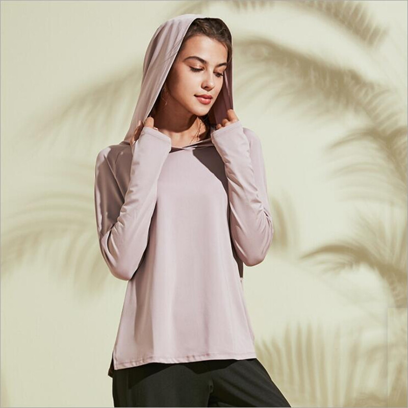 Women Loose Fitness Clothing Breathable Long Sleeved Hooded Sweatshirt Training Running T-shirt Female Gym Yoga Shirt Sports Top