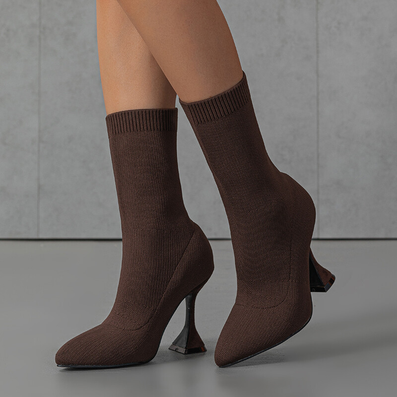 Stretchy Material Botas Dama New Designer  Kitten Heel  Pointy Shoes Women Boots