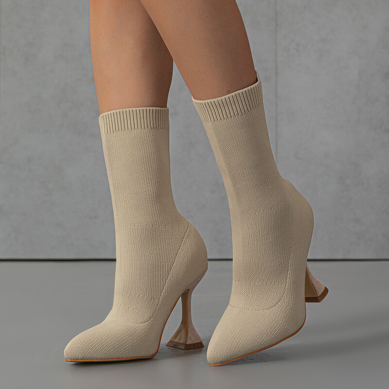 Stretchy Material Botas Dama New Designer  Kitten Heel  Pointy Shoes Women Boots