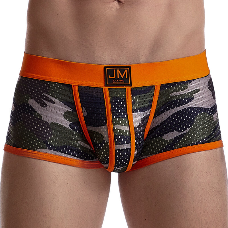 JOCKMAIL Camouflage printing men underwear Transparent Mesh Sexy briefs underpants Low waist boxer Casual shorts
