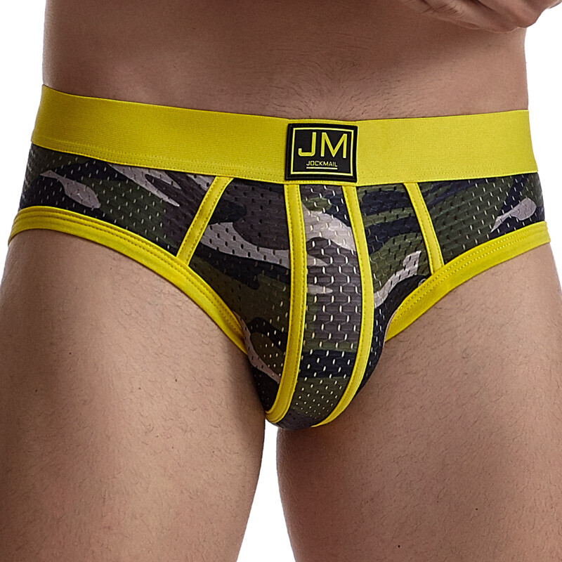 JOCKMAIL Camouflage printing men underwear Transparent Mesh Sexy briefs underpants Low waist boxer Casual shorts