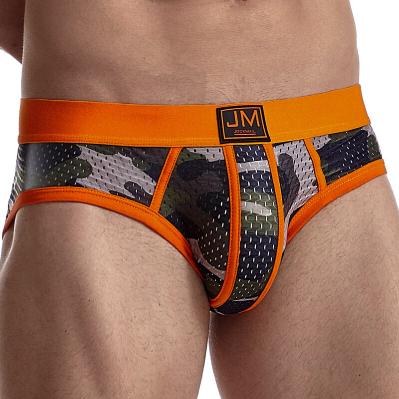 JOCKMAIL Camouflage printing men underwear Transparent Mesh Sexy briefs underpants Low waist boxer Casual shorts
