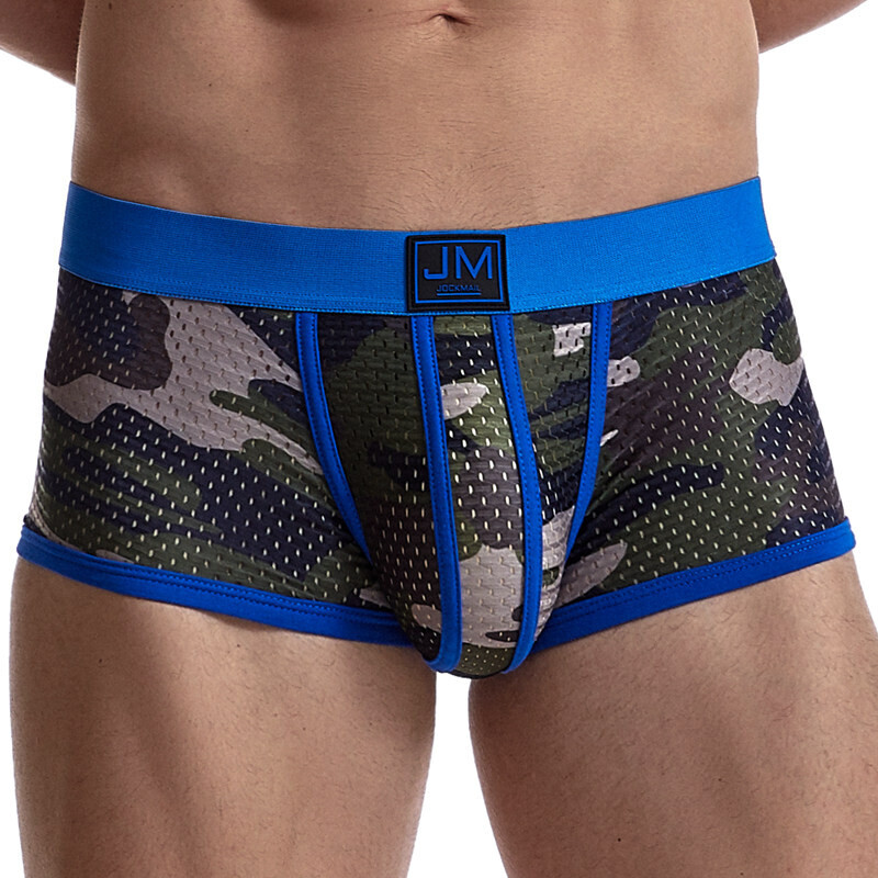JOCKMAIL Camouflage printing men underwear Transparent Mesh Sexy briefs underpants Low waist boxer Casual shorts