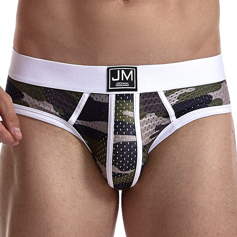 JOCKMAIL Camouflage printing men underwear Transparent Mesh Sexy briefs underpants Low waist boxer Casual shorts
