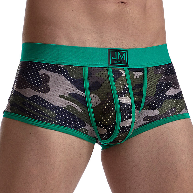 JOCKMAIL Camouflage printing men underwear Transparent Mesh Sexy briefs underpants Low waist boxer Casual shorts