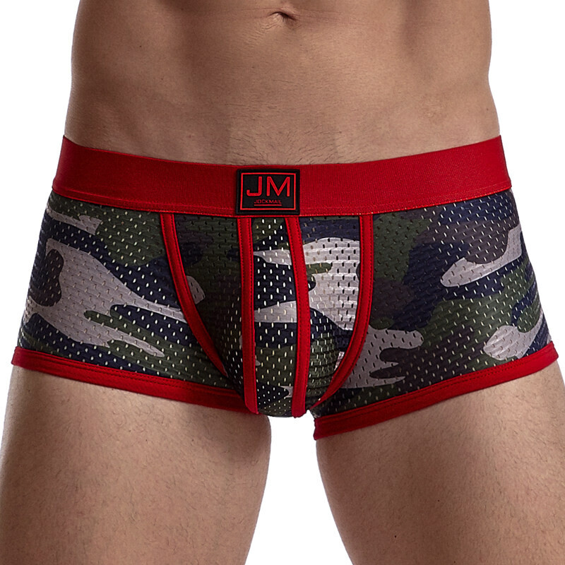 JOCKMAIL Camouflage printing men underwear Transparent Mesh Sexy briefs underpants Low waist boxer Casual shorts