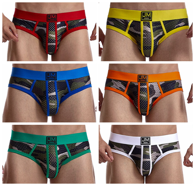 JOCKMAIL Camouflage printing men underwear Transparent Mesh Sexy briefs underpants Low waist boxer Casual shorts