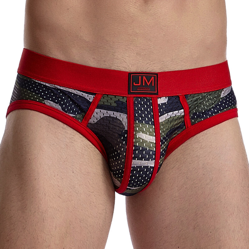 JOCKMAIL Camouflage printing men underwear Transparent Mesh Sexy briefs underpants Low waist boxer Casual shorts