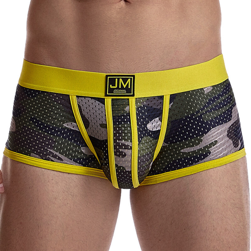 JOCKMAIL Camouflage printing men underwear Transparent Mesh Sexy briefs underpants Low waist boxer Casual shorts