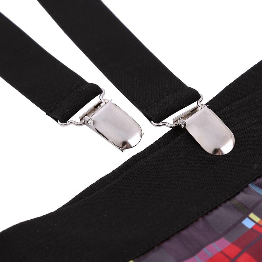 Men Plaid Bulge Pouch Boxer Briefs Literary Mens Sexy Underwear With Y Back Elastic Strong Clip Suspenders And Bowtie Set