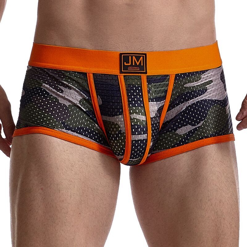 JOCKMAIL Camouflage printing men underwear Transparent Mesh Sexy briefs underpants Low waist boxer Casual shorts