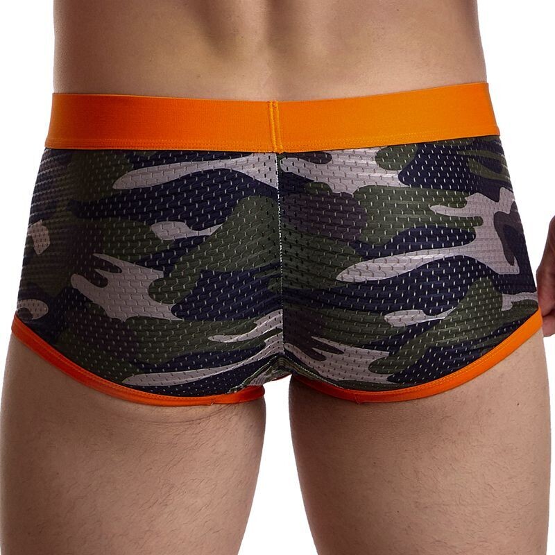 JOCKMAIL Camouflage printing men underwear Transparent Mesh Sexy briefs underpants Low waist boxer Casual shorts