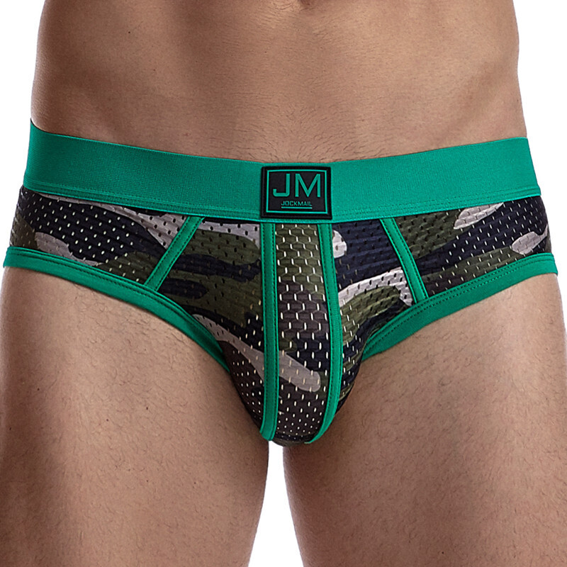 JOCKMAIL Camouflage printing men underwear Transparent Mesh Sexy briefs underpants Low waist boxer Casual shorts