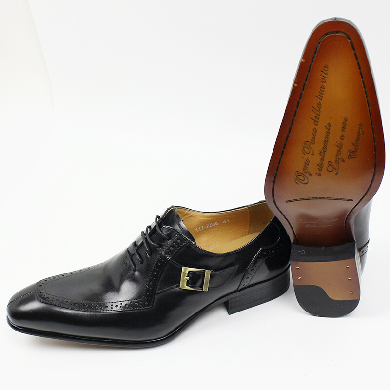 Popular Classic Italian design Leather men shoes Office Business Wedding dress shoes Lace up Buckle strap Oxford shoes for Men