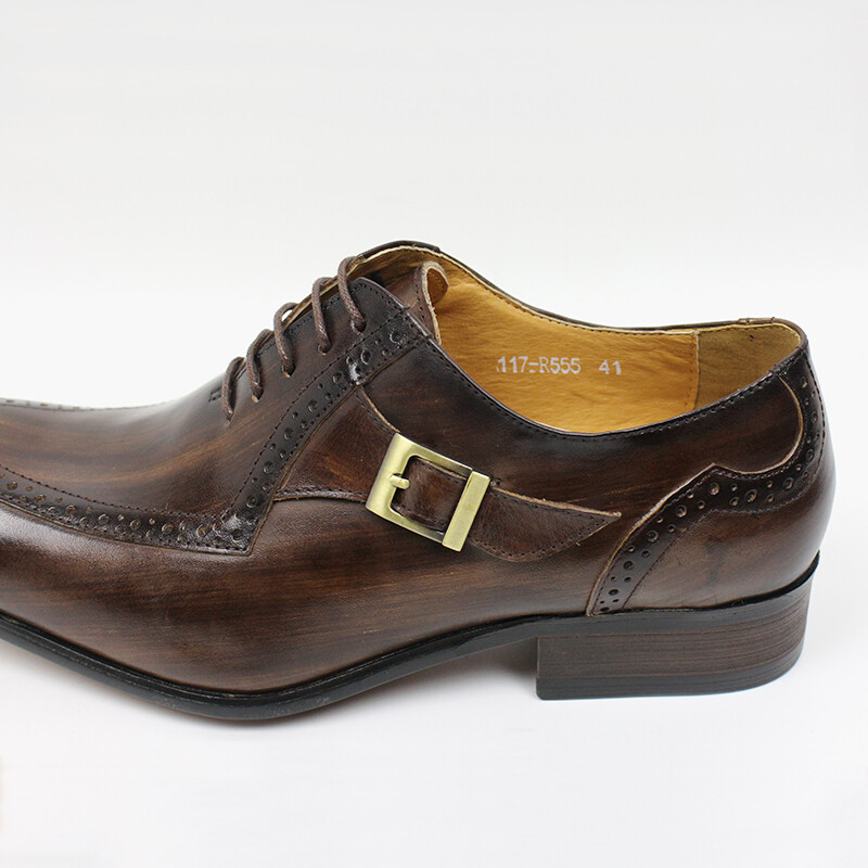 Popular Classic Italian design Leather men shoes Office Business Wedding dress shoes Lace up Buckle strap Oxford shoes for Men