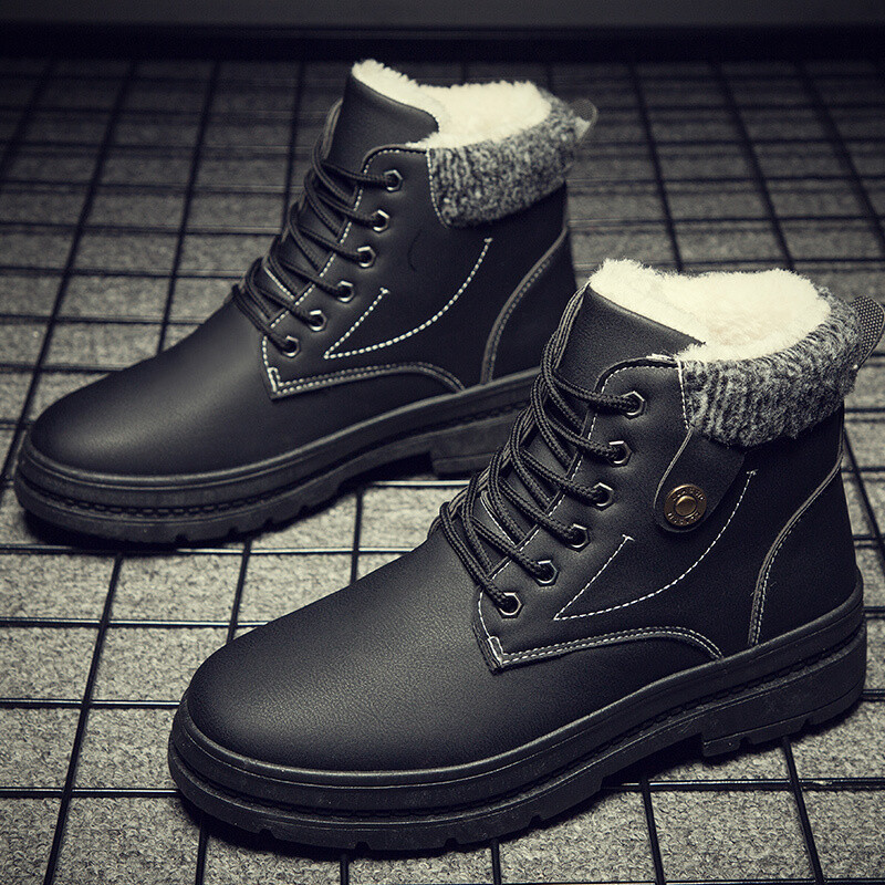 South Pole Antarctic Explorer Canadian RAX Genuine Leather Men Black Martin Boots Fur Lining Fabric Keep Warm Boots Waterproof