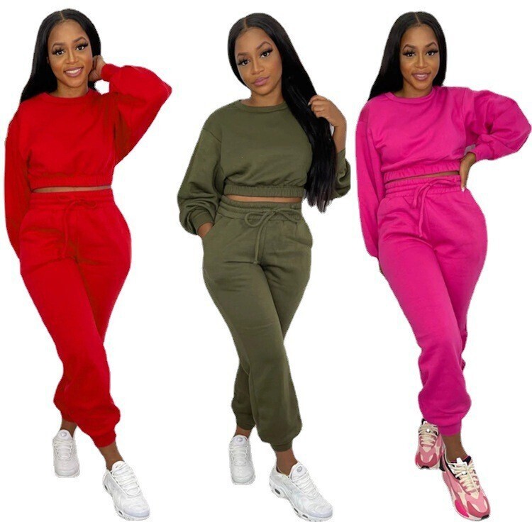 new women cozy luxury tech fleece youth jogger set tracksuit wholesale casual womens clothing crewneck sweatshirt and sweatpants