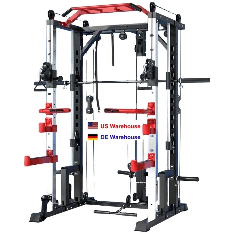 USA Germany overseas warehouse stock Multi Function crosser Trainer Smith Machine Power Rack cage adjustable Squat Rack