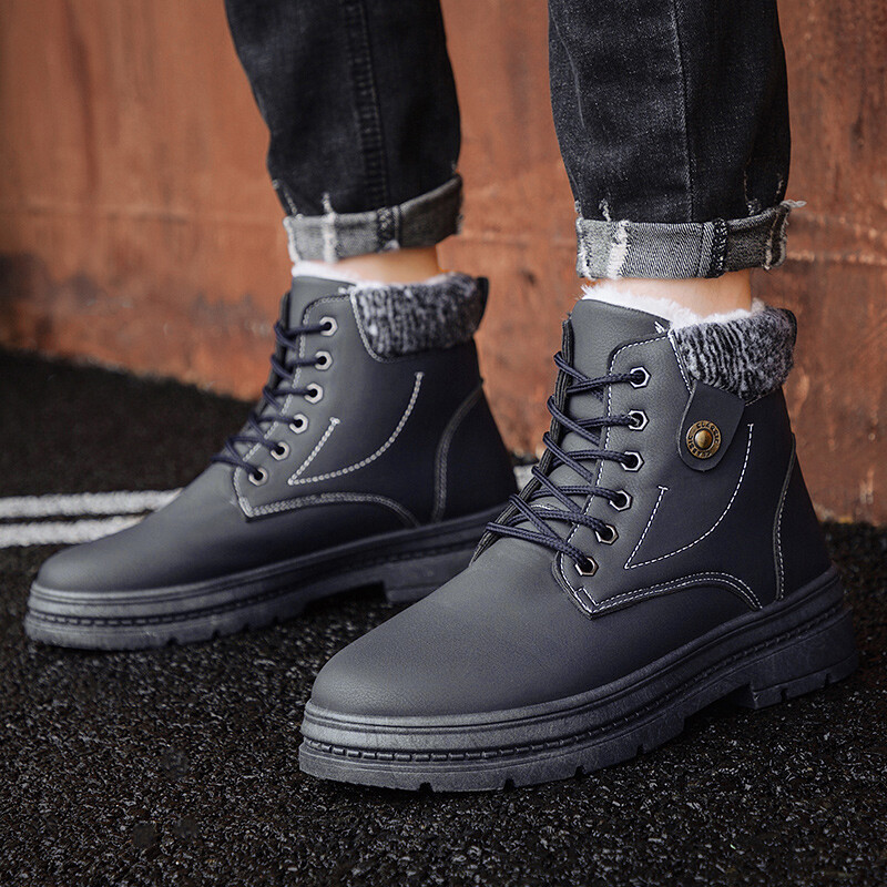 South Pole Antarctic Explorer Canadian RAX Genuine Leather Men Black Martin Boots Fur Lining Fabric Keep Warm Boots Waterproof