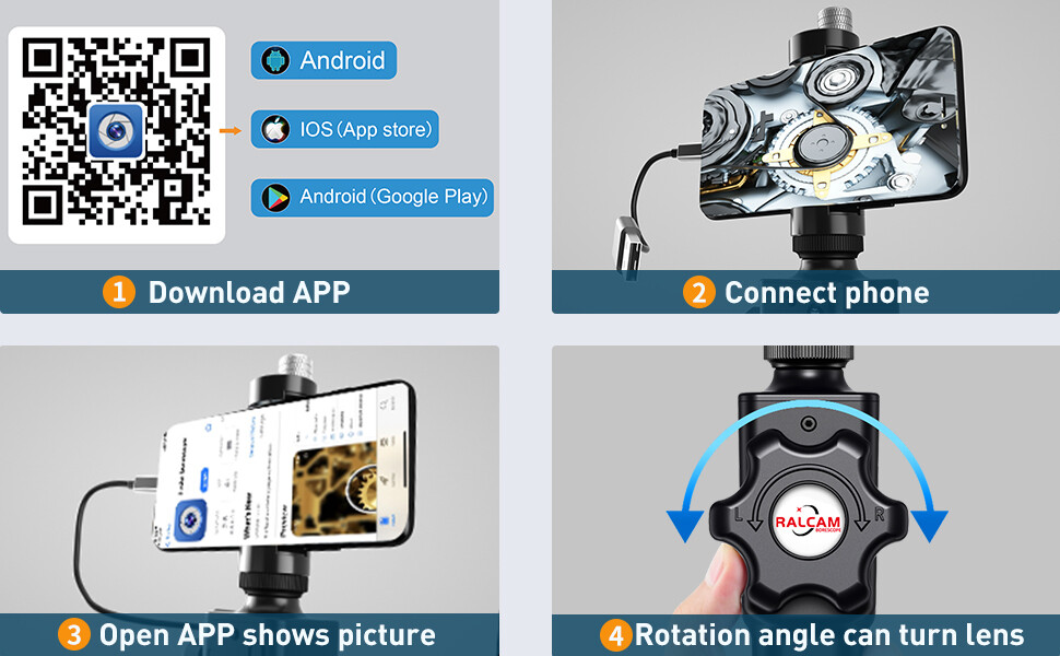Ralcam SD Card 5.5MM/8.5M Online Technical Support 2 Way Cellphone Industrial Borescope