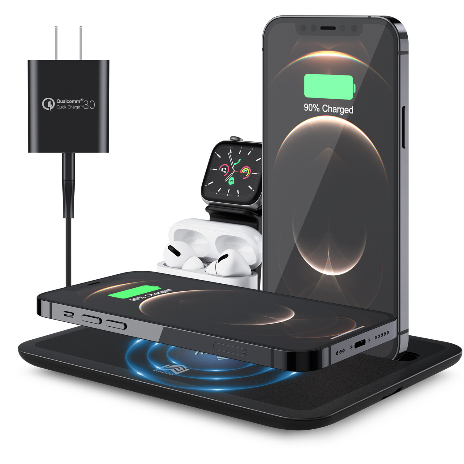 Smart Life Wholesale Private Mold All In One Qi Cargador inalambrico rapido Muelle multifuncion Universal Phone Wireless Charge