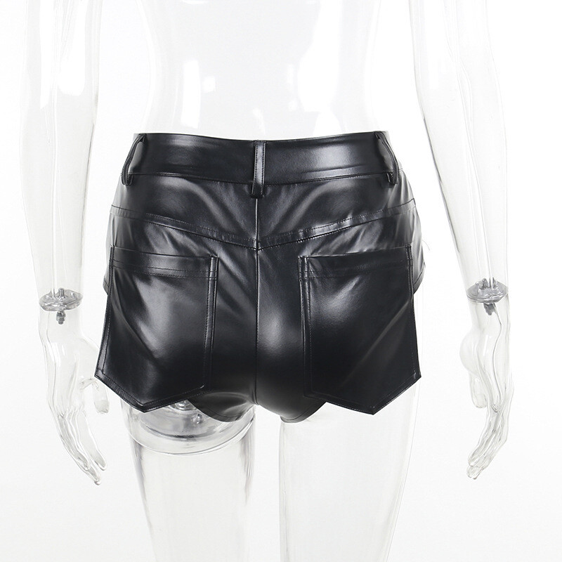 Summer Women&#39;s Shorts  Biker Shorts Hollow Out Black PU Leather Legging Sexy Breathable Biker Shorts For Women