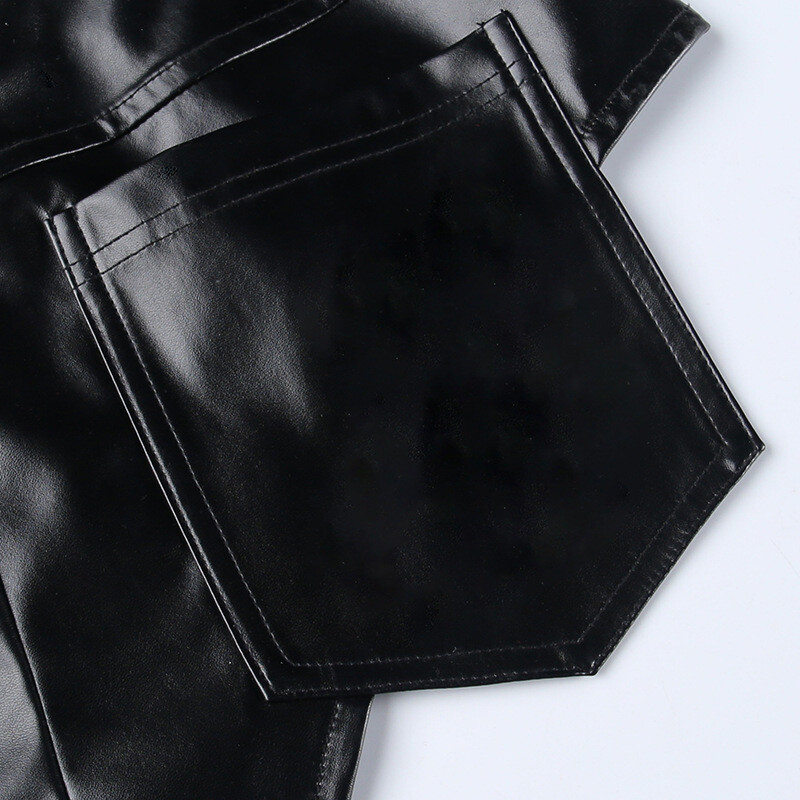 Summer Women&#39;s Shorts  Biker Shorts Hollow Out Black PU Leather Legging Sexy Breathable Biker Shorts For Women