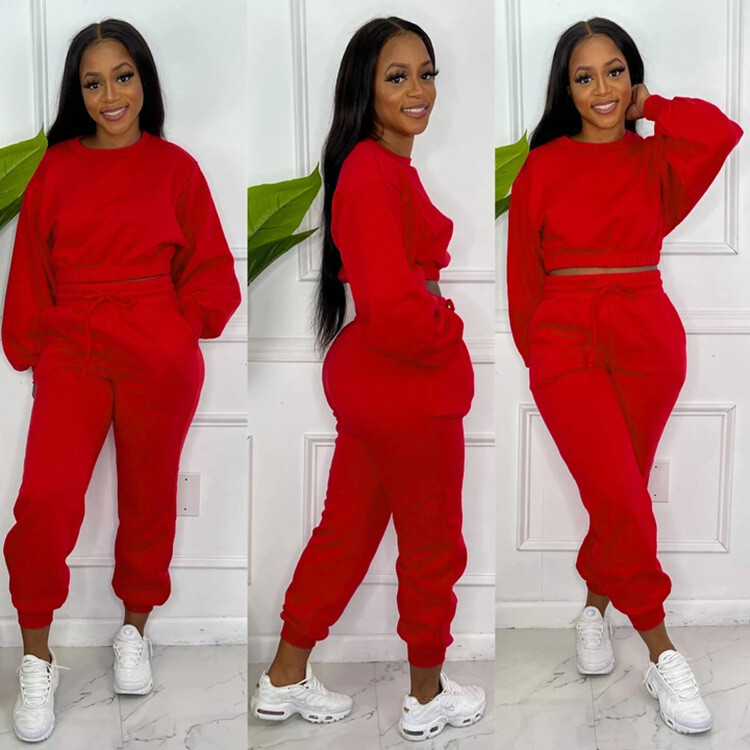 new women cozy luxury tech fleece youth jogger set tracksuit wholesale casual womens clothing crewneck sweatshirt and sweatpants