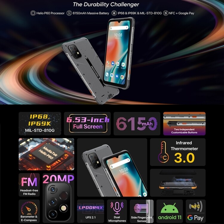 UMIDIGI BISON X10 Pro Rugged Phone, 4GB+128GB Fingerprint unlock 6.53 inch Android 6150mAh Battery NFC, PTT/SOS 4G