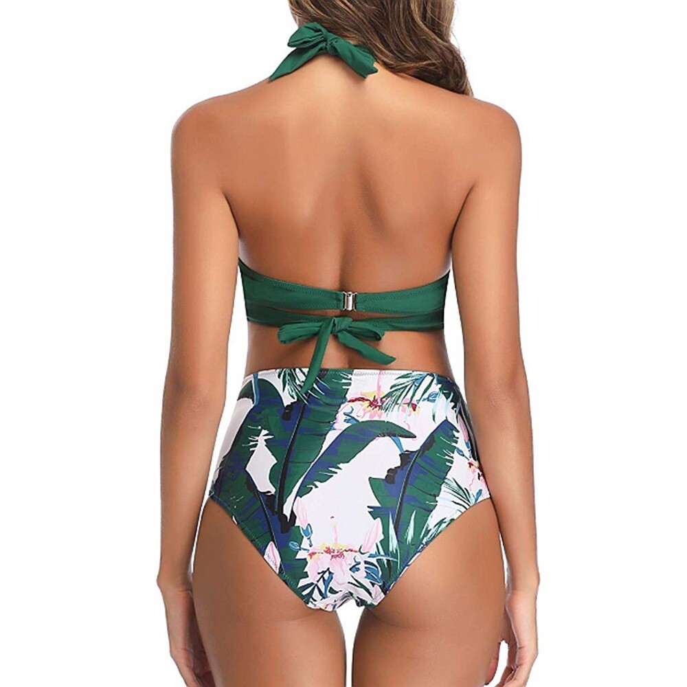 Tie Belt Hot Printed High Waist Nylon Swimsuit Split Plus Size Swimsuit Sexy Girl Bikini Set