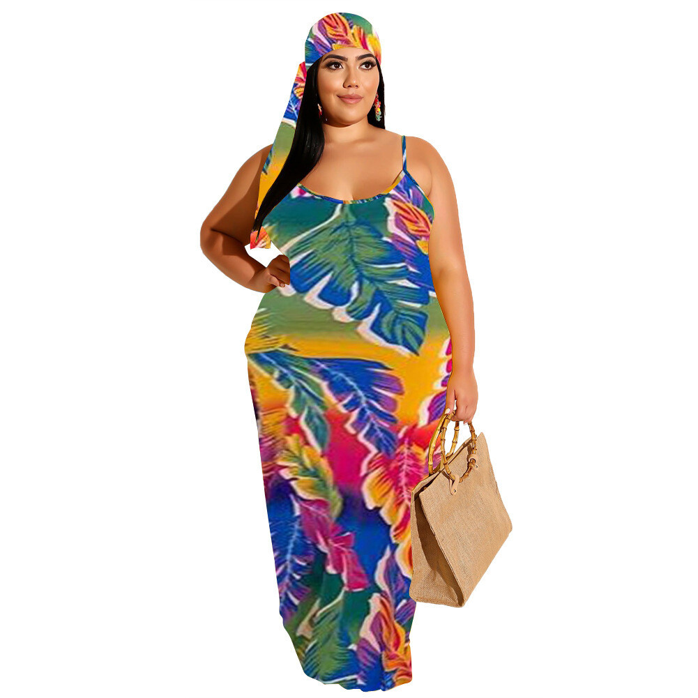 summer dress 2022 plus size women clothing Colorful Stripe Print resort style suspenders plus size Maxi dress